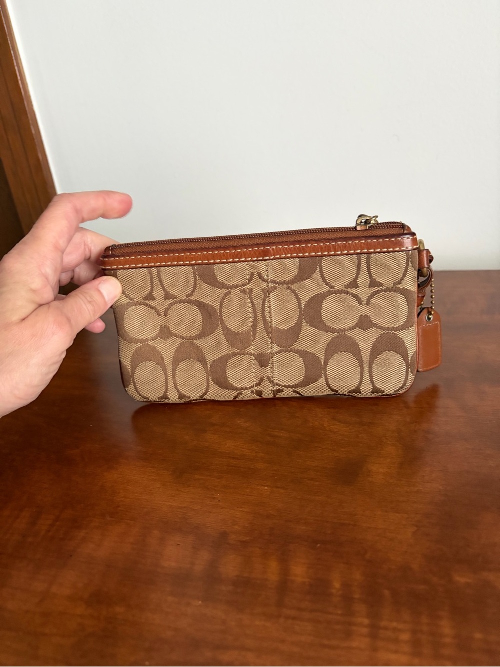 Coach Brown and Tan Signature Wristlet with Leather Trim *READ* - Picture 2 of 5